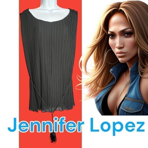 Jennifer Lopez Top Womens 1X Black Tassel Wrap-Around Tie Sleeveless Pleated NWT - Picture 1 of 11